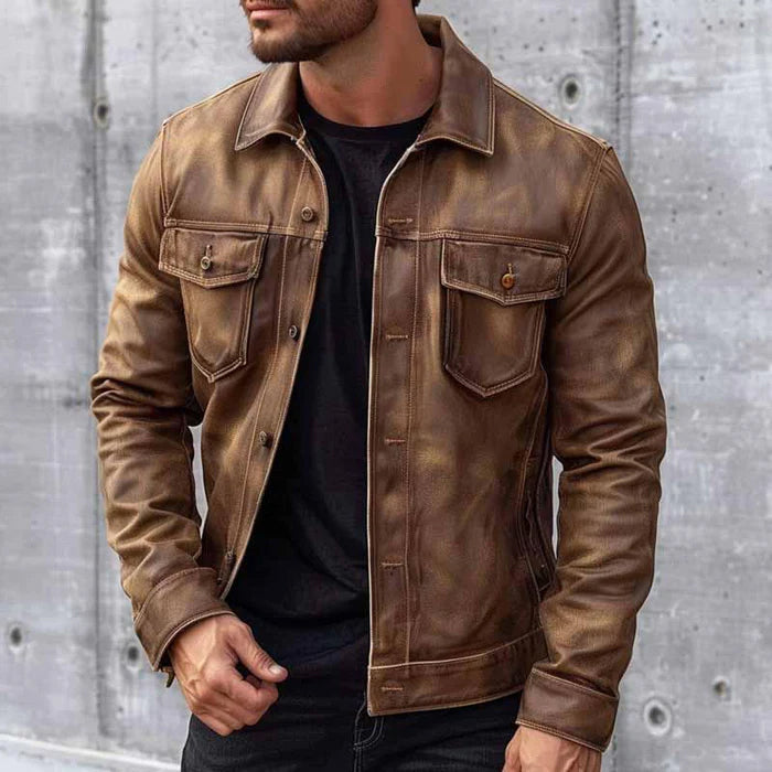 Pierre Chaqueta de Cuero Vintage para Hombre – Cazadora Elegante Premium Casual