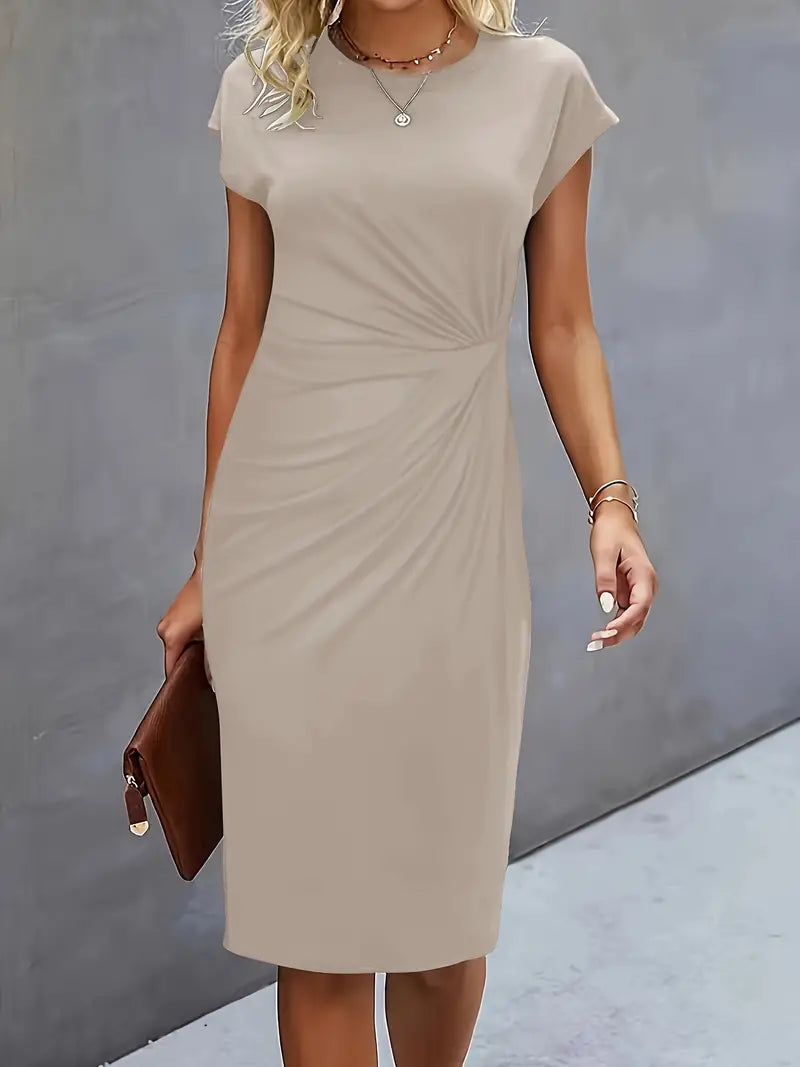 Mylène Vestido Midi para Mujer – Vestido Elegante Cuello Redondo Chic