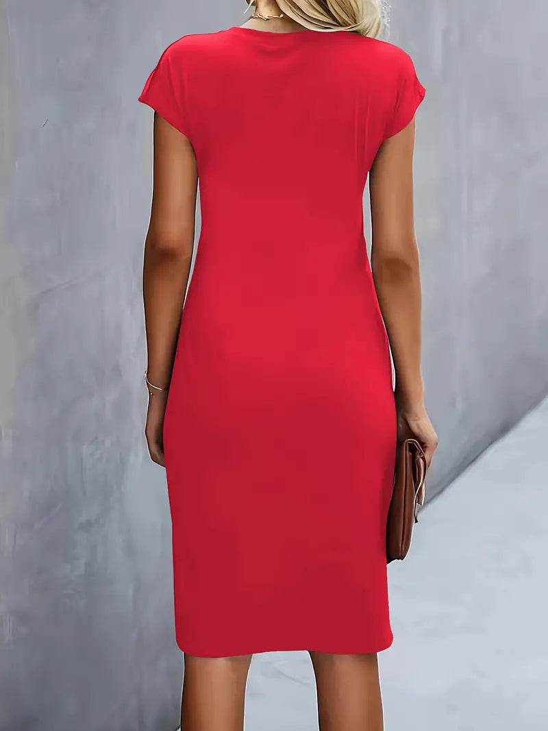 Mylène Vestido Midi para Mujer – Vestido Elegante Cuello Redondo Chic