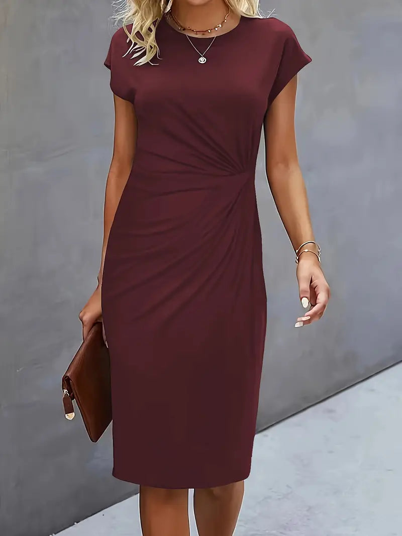 Mylène Vestido Midi para Mujer – Vestido Elegante Cuello Redondo Chic