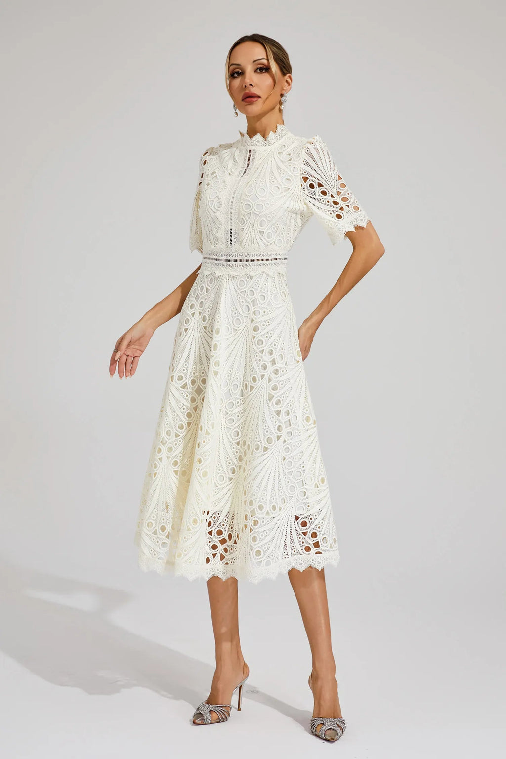Giada Vestido Midi de Encaje para Mujer – Vestido Elegante Cut Out Chic Fiesta