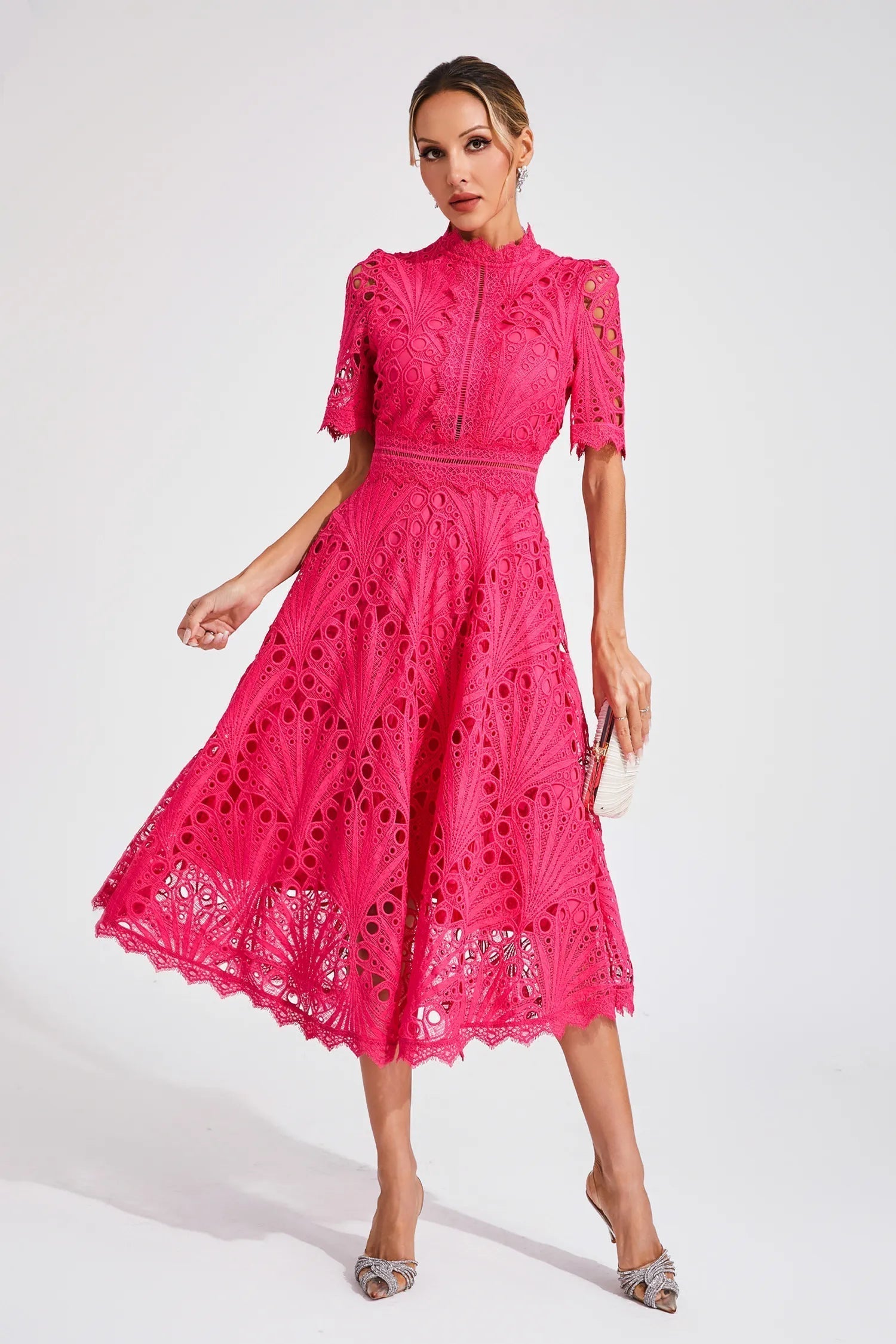 Giada Vestido Midi de Encaje para Mujer – Vestido Elegante Cut Out Chic Fiesta
