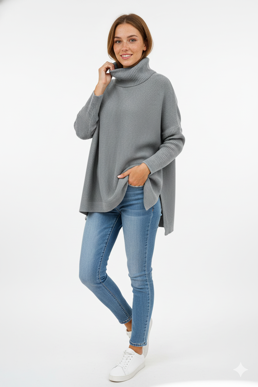 Gracie Jersey Oversize para Mujer – Suéter de Cuello Alto Suave y Elegante