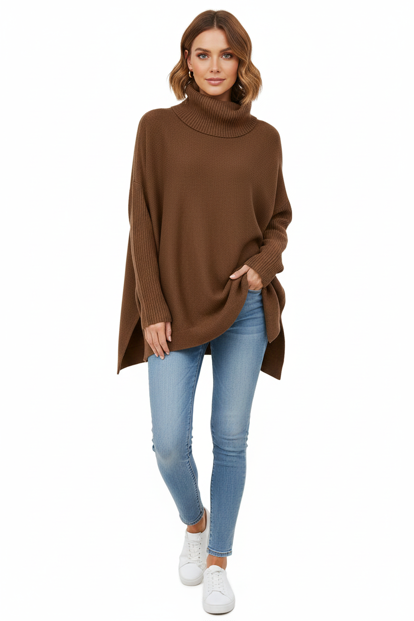 Gracie Jersey Oversize para Mujer – Suéter de Cuello Alto Suave y Elegante