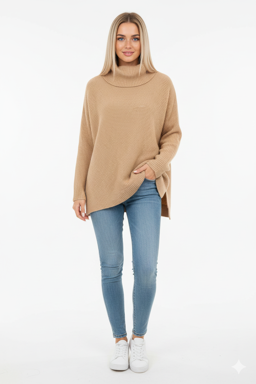 Gracie Jersey Oversize para Mujer – Suéter de Cuello Alto Suave y Elegante