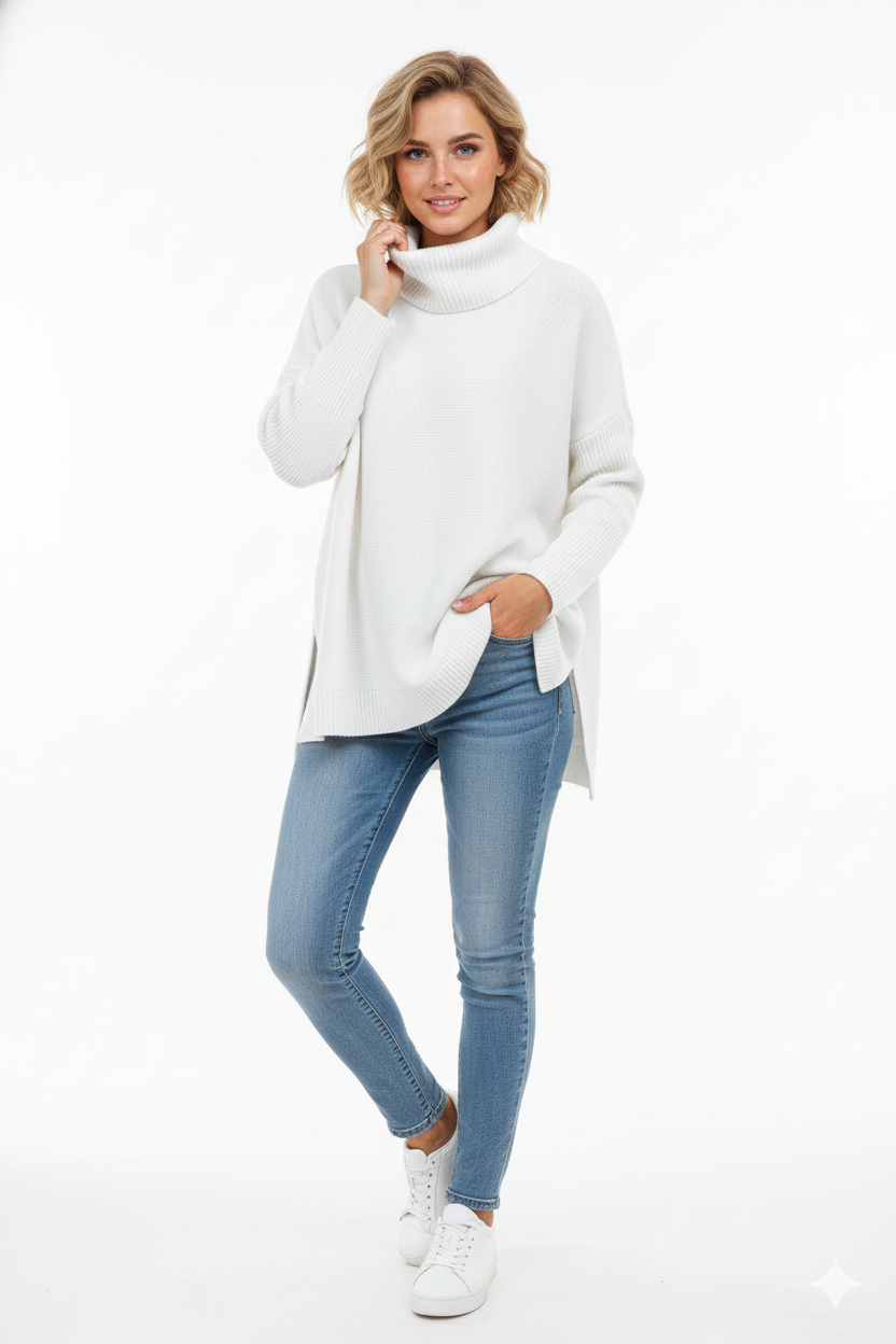 Gracie Jersey Oversize para Mujer – Suéter de Cuello Alto Suave y Elegante