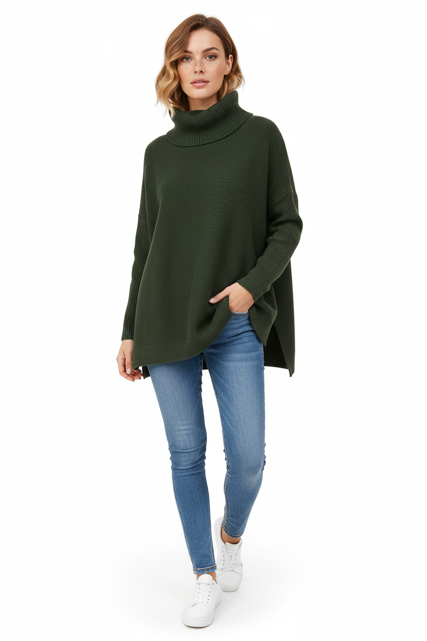 Gracie Jersey Oversize para Mujer – Suéter de Cuello Alto Suave y Elegante