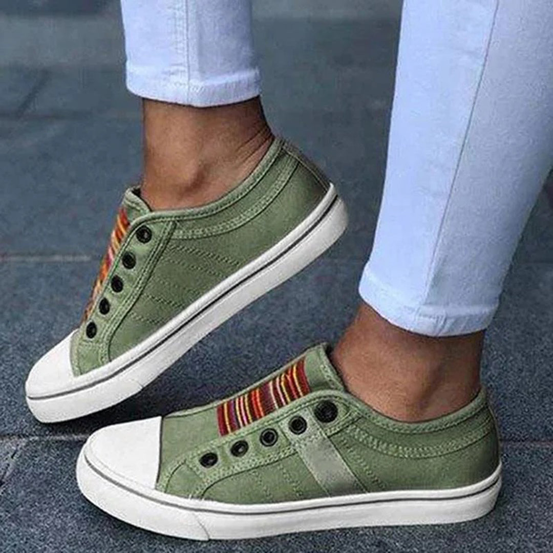Nerissa Zapatillas Slip-On para Mujer – Sneakers Rayas Coloridas Casual Chic