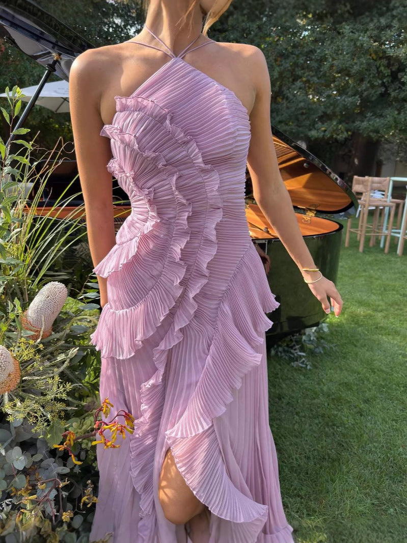 Guendalina Vestido Largo Plisado para Mujer – Vestido Halter Elegante Fiesta