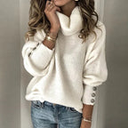 Emma Jersey Cuello Alto para Mujer – Suéter Elegante Invierno Chic Botones