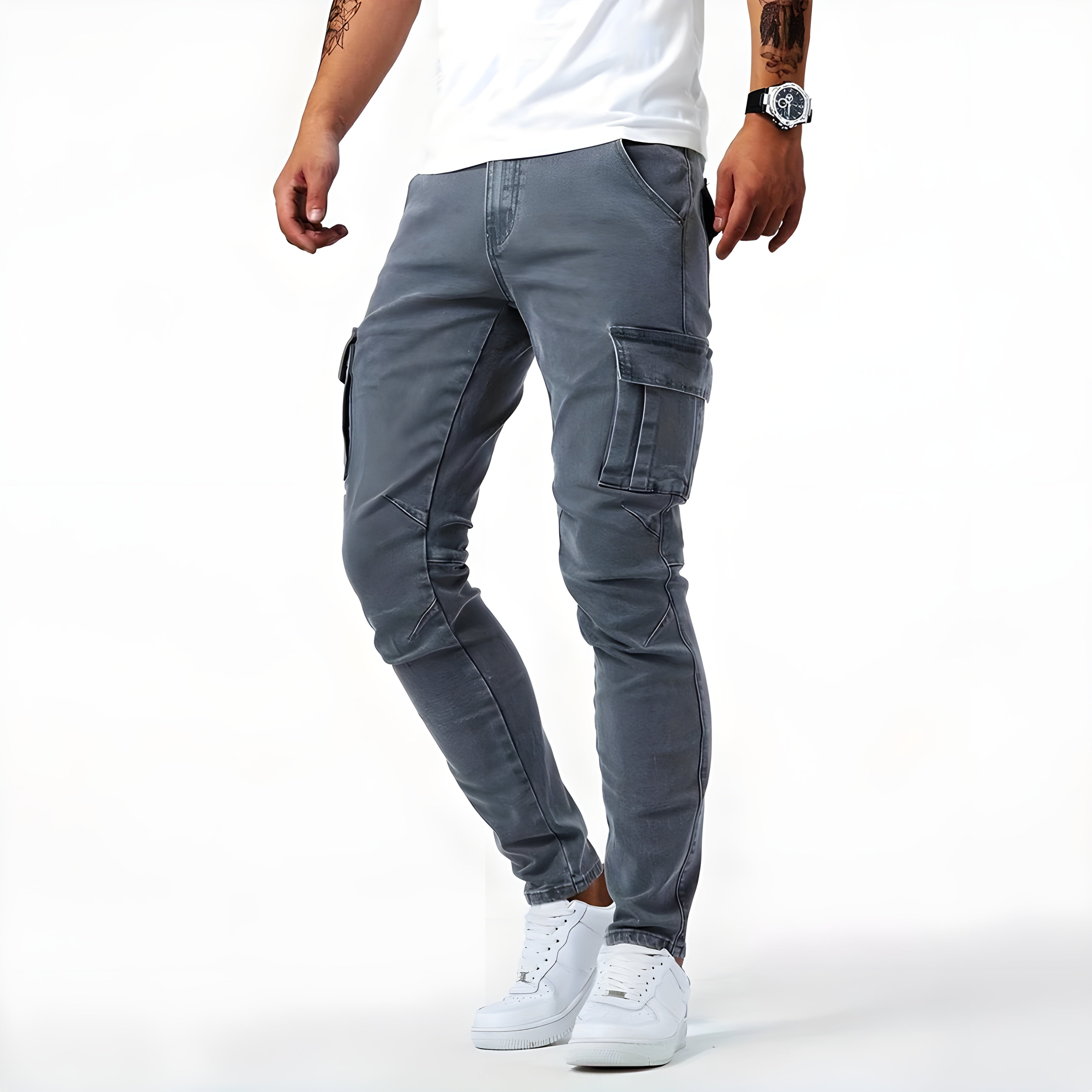 Francois Pantalón Cargo Vaquero para Hombre – Jeans Elásticos Casual Chic