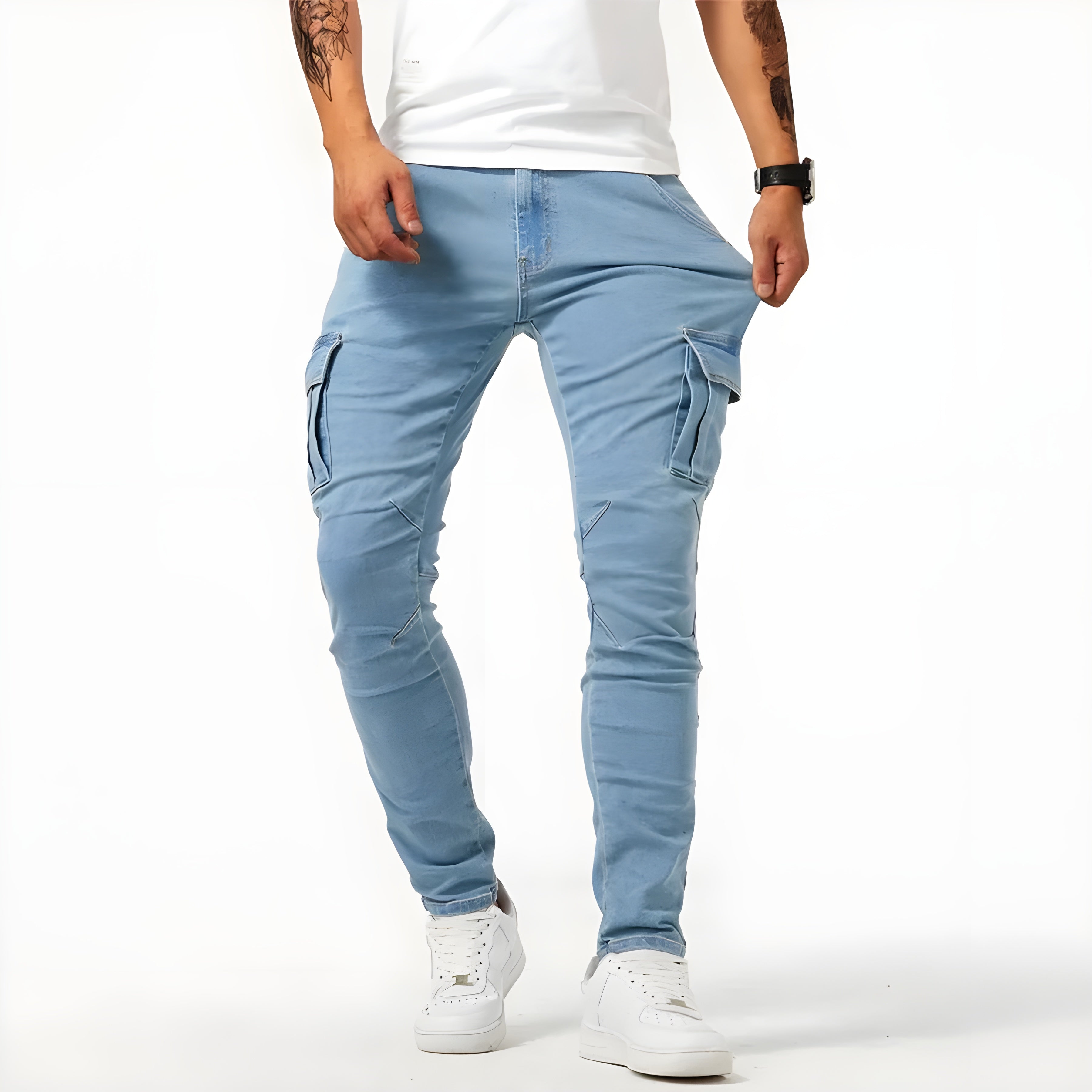 Francois Pantalón Cargo Vaquero para Hombre – Jeans Elásticos Casual Chic