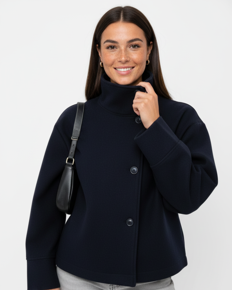 Yara Chaqueta Corta para Mujer – Blazer Elegante con Cuello Alto Moderno Chic