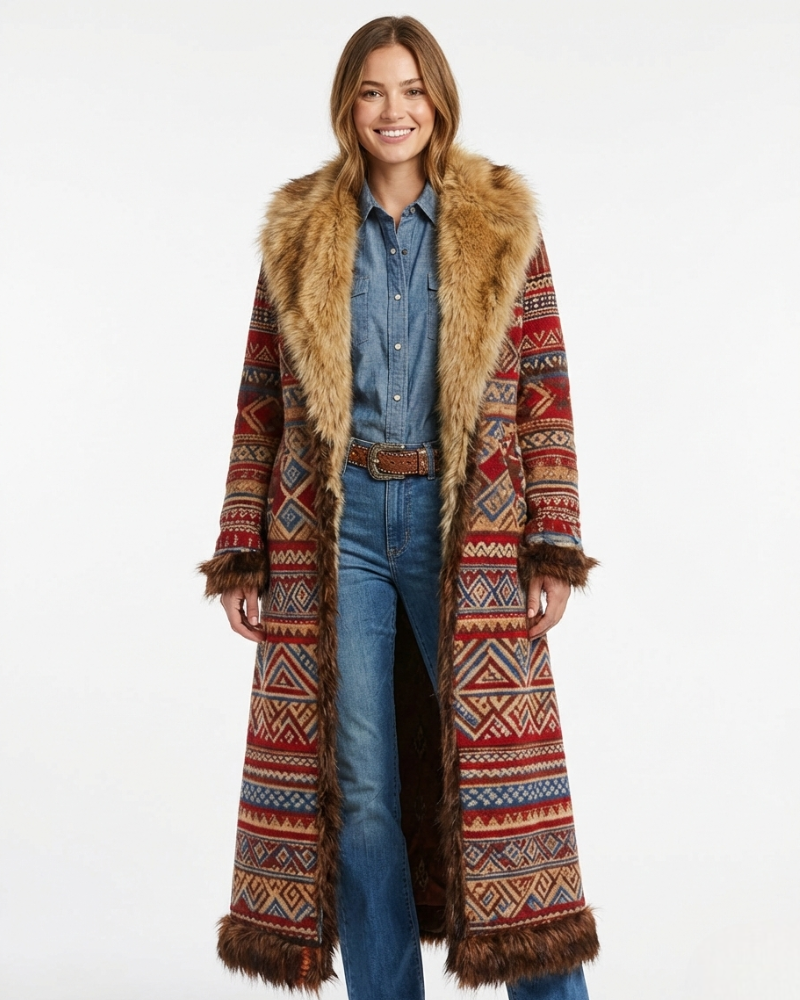 Isabella Abrigo Boho Largo para Mujer – Manteau Étnico Chic Invierno