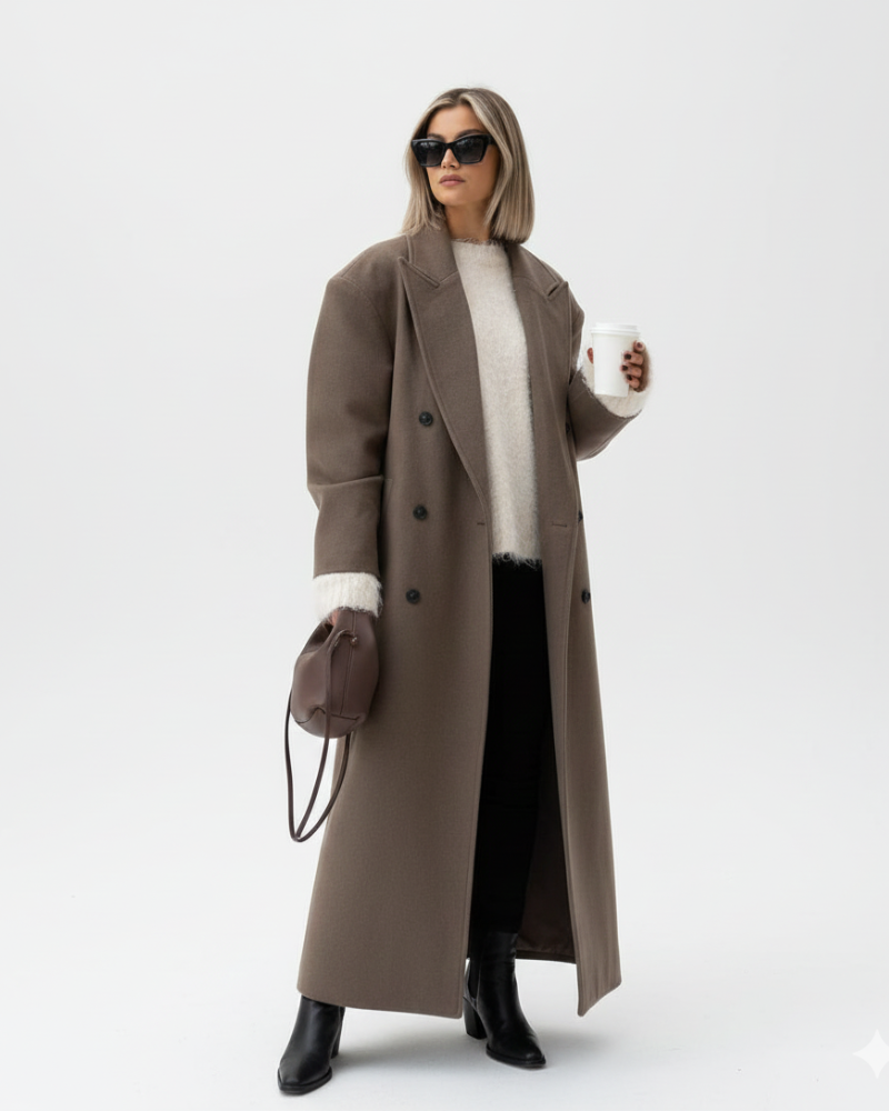 Claudia Abrigo Oversize para Mujer – Abrigo Largo Elegante Doble Botón