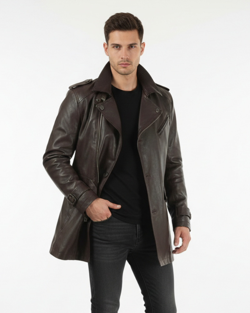 Zayko Abrigo Largo de Cuero para Hombre – Gabardina Elegante Invierno Chic