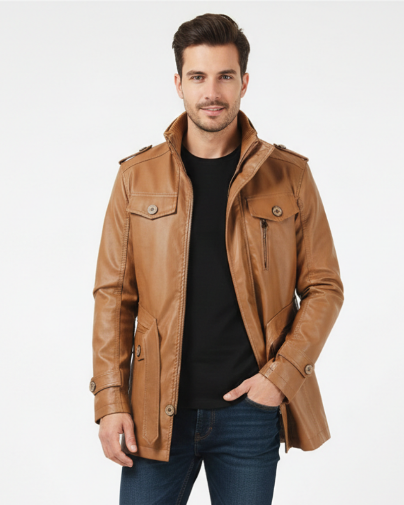 Zayko Abrigo Largo de Cuero para Hombre – Gabardina Elegante Invierno Chic