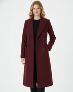 Vian Abrigo Largo de Lana para Mujer – Abrigo Burdeos Elegante Doble Botón