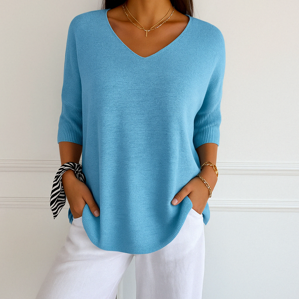 Coraline Jersey de Cuello V para Mujer – Suéter Elegante de Punto Fino Chic