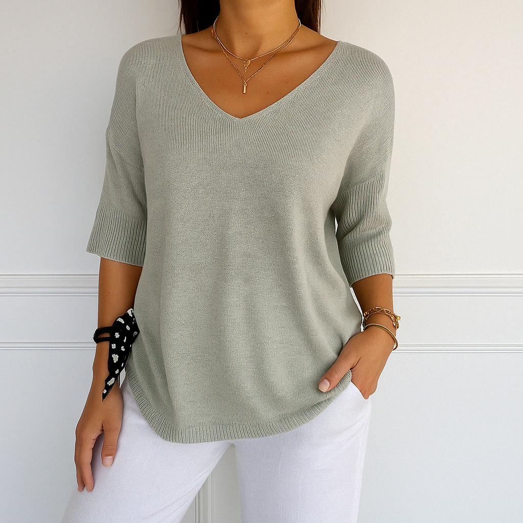 Coraline Jersey de Cuello V para Mujer – Suéter Elegante de Punto Fino Chic