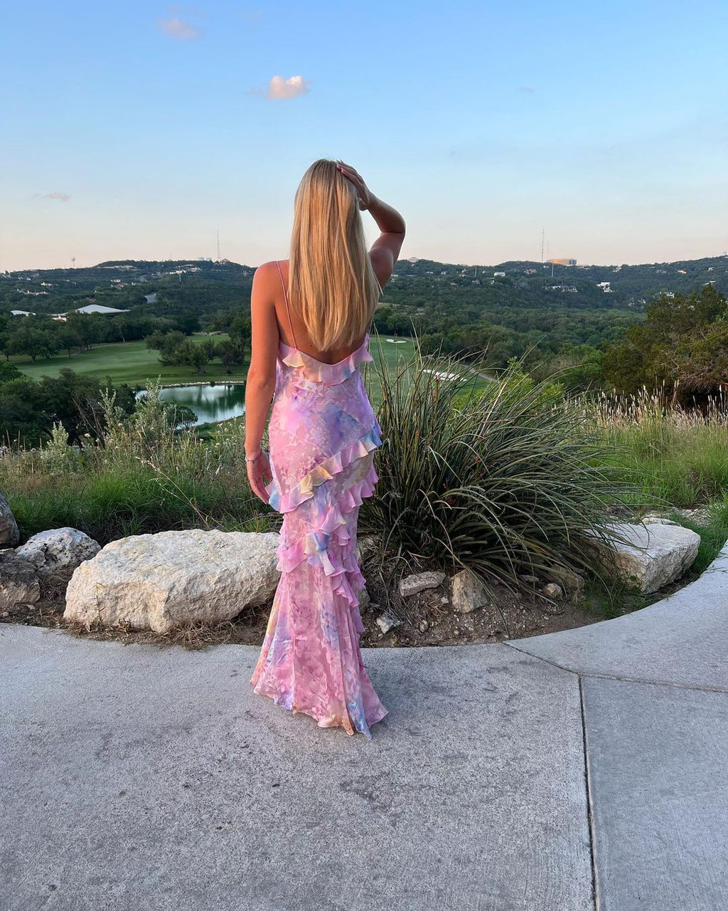 Estella Vestido Largo Volantes para Mujer – Vestido Elegante Espalda Abierta