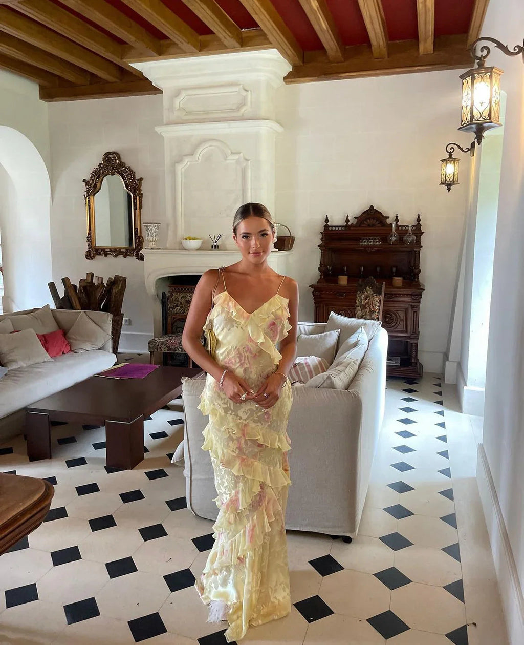 Estella Vestido Largo Volantes para Mujer – Vestido Elegante Espalda Abierta