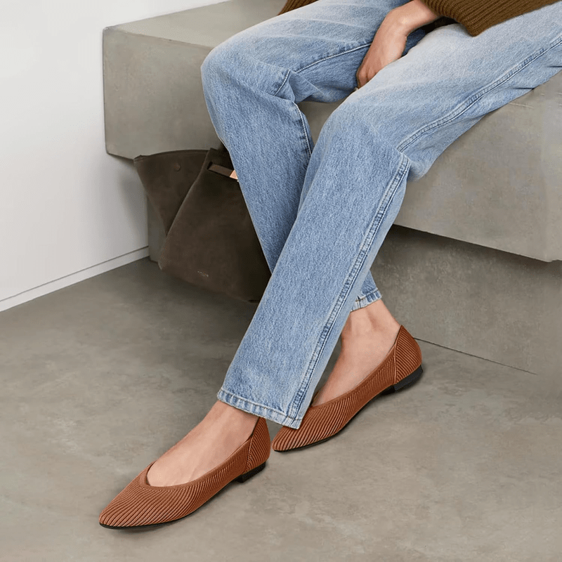Faye Bailarinas Knit para Mujer – Zapatos Punta Fina Cómodos Casual Chic