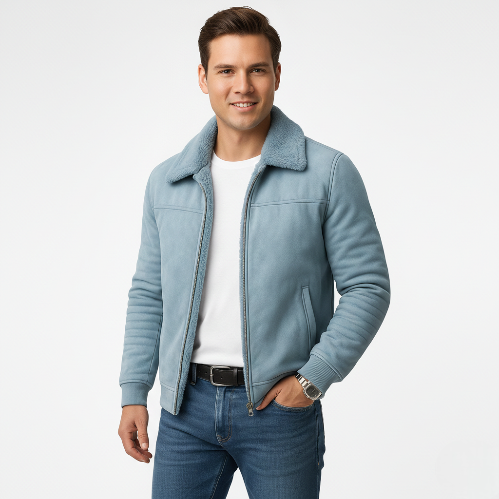 Michael Chaqueta para Hombre – Cazadora Elegante con Cuello de Pelo y Cremallera
