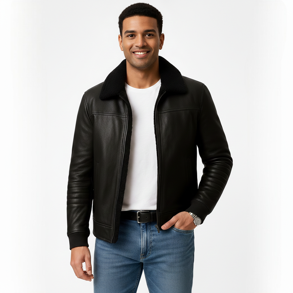 Michael Chaqueta para Hombre – Cazadora Elegante con Cuello de Pelo y Cremallera