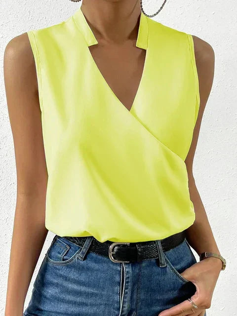 Aurore Top Sin Mangas para Mujer – Camiseta Escote V Elegante Casual Chic