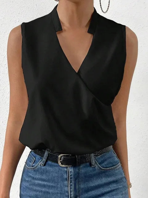 Aurore Top Sin Mangas para Mujer – Camiseta Escote V Elegante Casual Chic