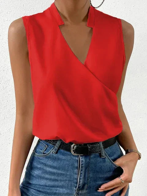 Aurore Top Sin Mangas para Mujer – Camiseta Escote V Elegante Casual Chic