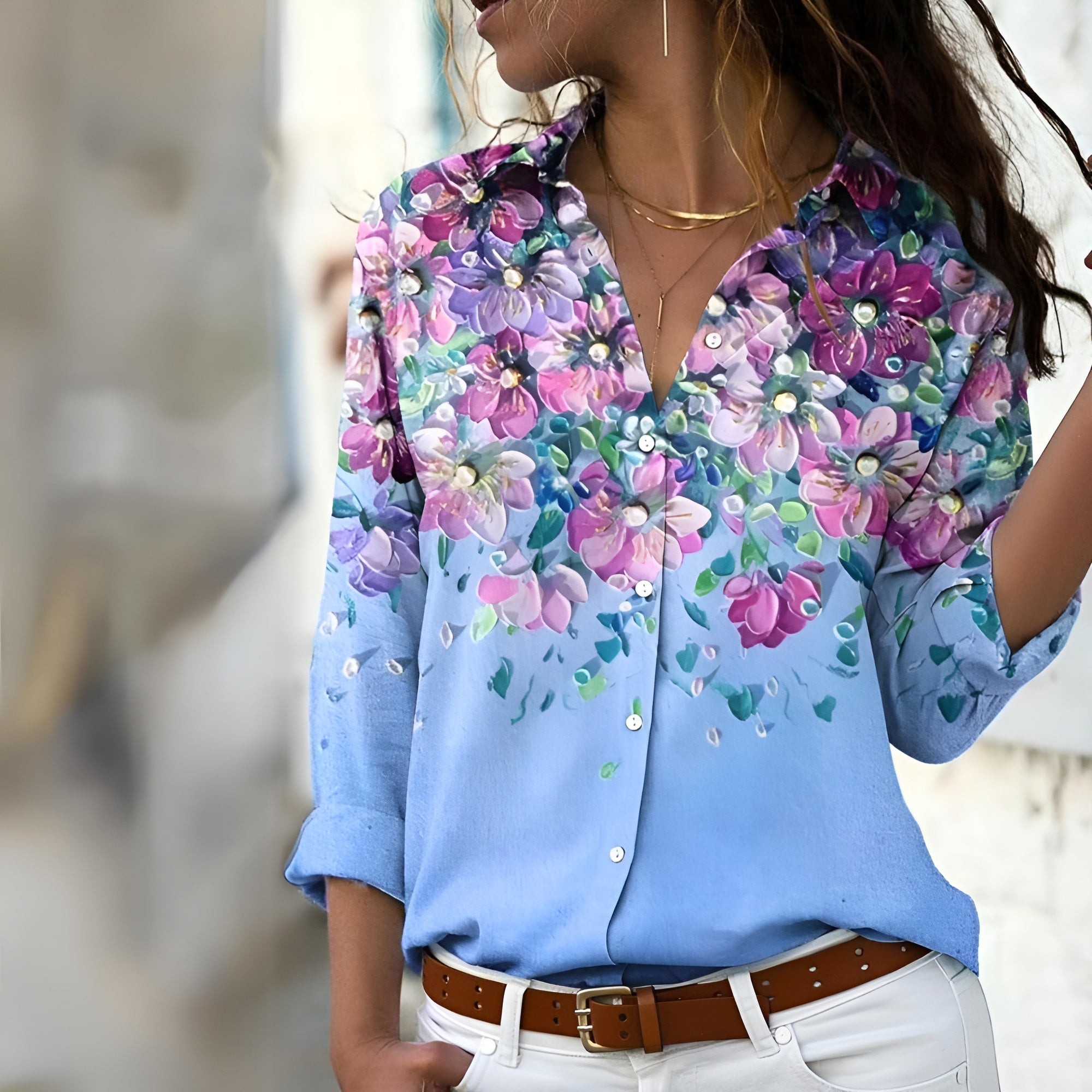 Norina Blusa para Mujer – Camisa Estampada Elegante Casual Chic Moderna
