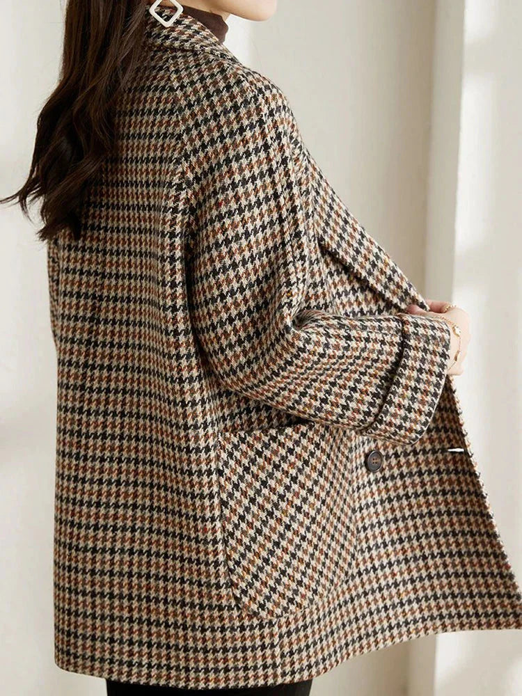 Audrey Chaqueta de Cuadros para Mujer – Abrigo Oversize Vintage Chic Elegante