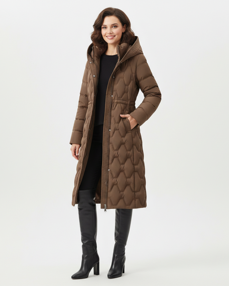 Nicole Abrigo Largo Acolchado para Mujer – Chaqueta Invierno Elegante Capucha