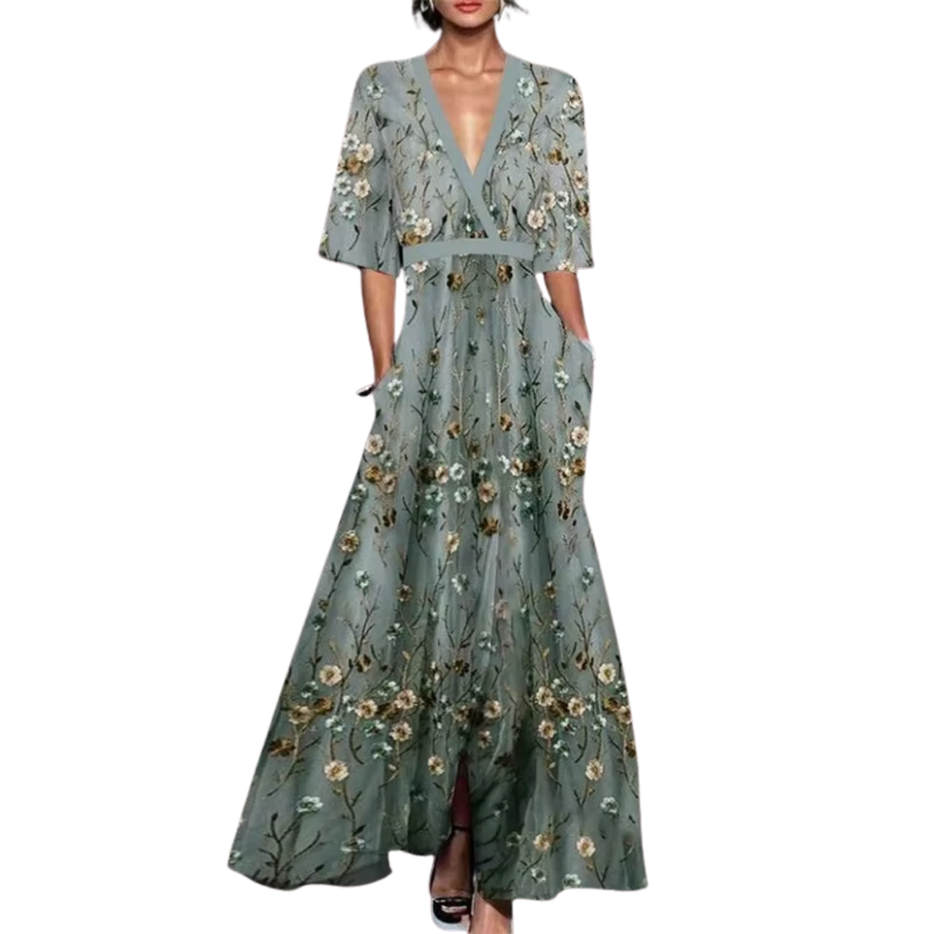 Noelle Vestido Floral para Mujer – Vestido Elegante Primavera Cuello V Chic