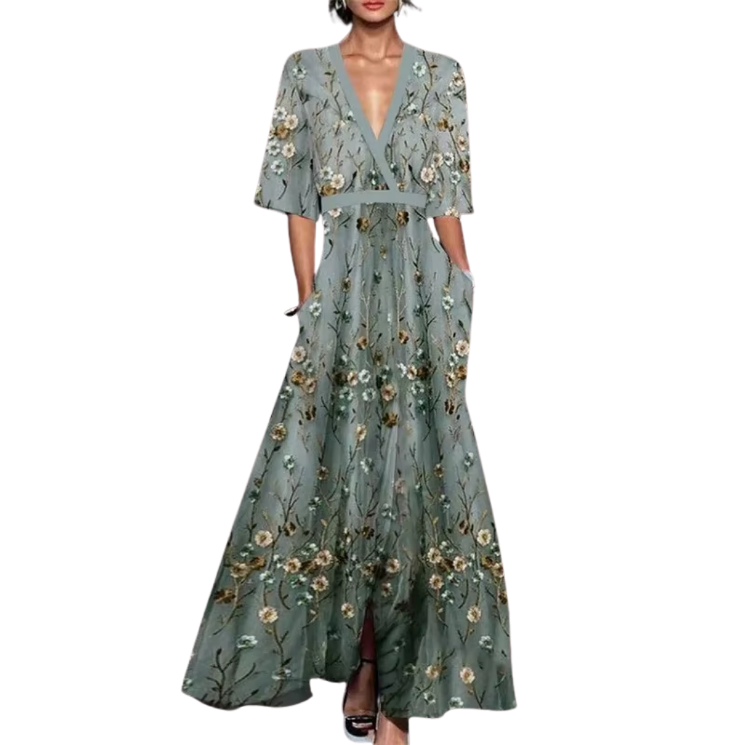 Noelle Vestido Floral para Mujer – Vestido Elegante Primavera Cuello V Chic