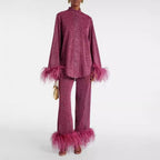 Laila Conjunto Elegante para Mujer – Set Dos Piezas con Detalle de Plumas Chic