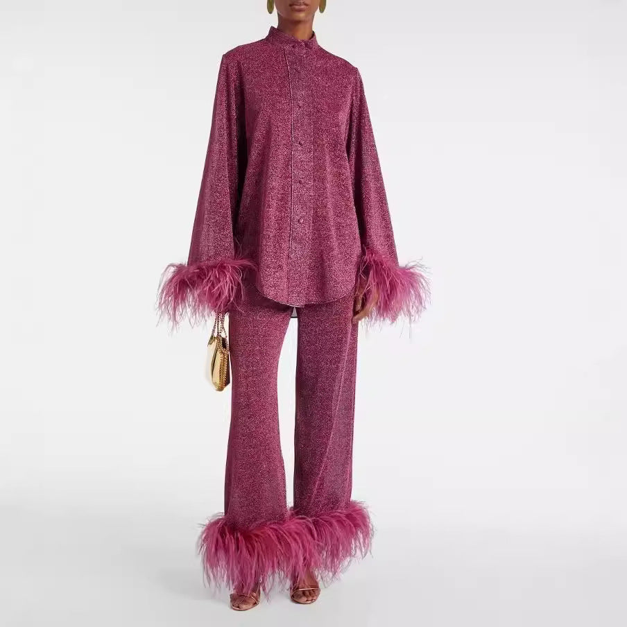 Laila Conjunto Elegante para Mujer – Set Dos Piezas con Detalle de Plumas Chic