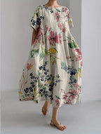 Sareno Vestido Midi Floral para Mujer – Vestido Elegante Fluido de Verano Chic