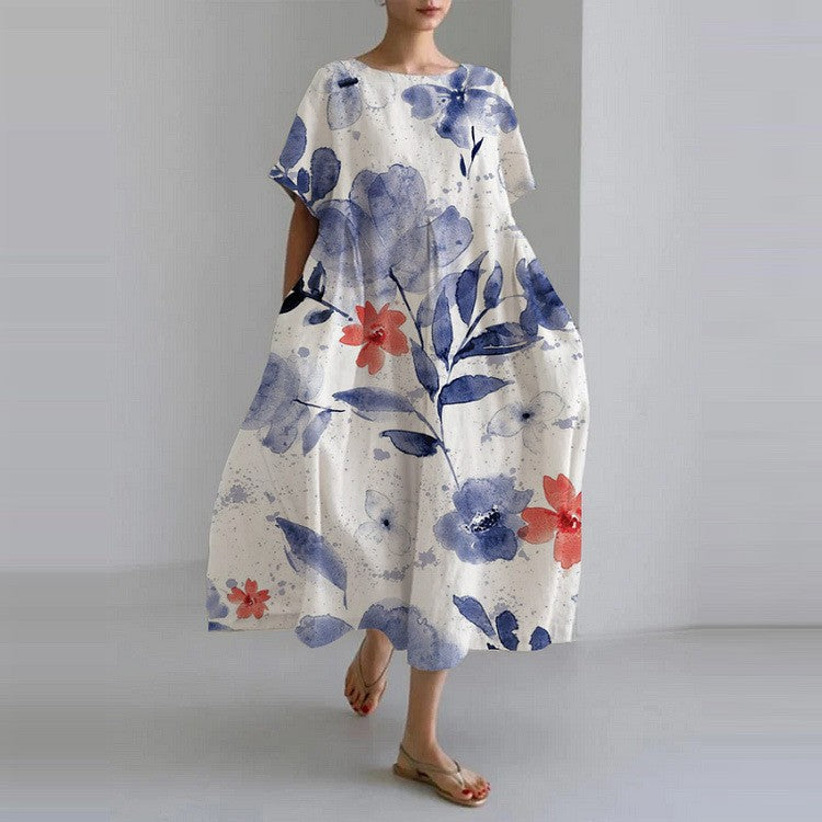 Sareno Vestido Midi Floral para Mujer – Vestido Elegante Fluido de Verano Chic