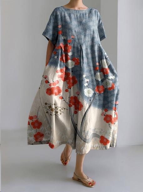 Sareno Vestido Midi Floral para Mujer – Vestido Elegante Fluido de Verano Chic