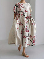Sareno Vestido Midi Floral para Mujer – Vestido Elegante Fluido de Verano Chic