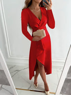 Tessa Vestido Elegante para Mujer – Vestido Escote V Manga Larga Chic