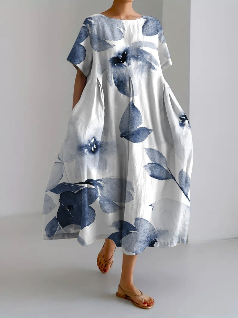 Sareno Vestido Midi Floral para Mujer – Vestido Elegante Fluido de Verano Chic