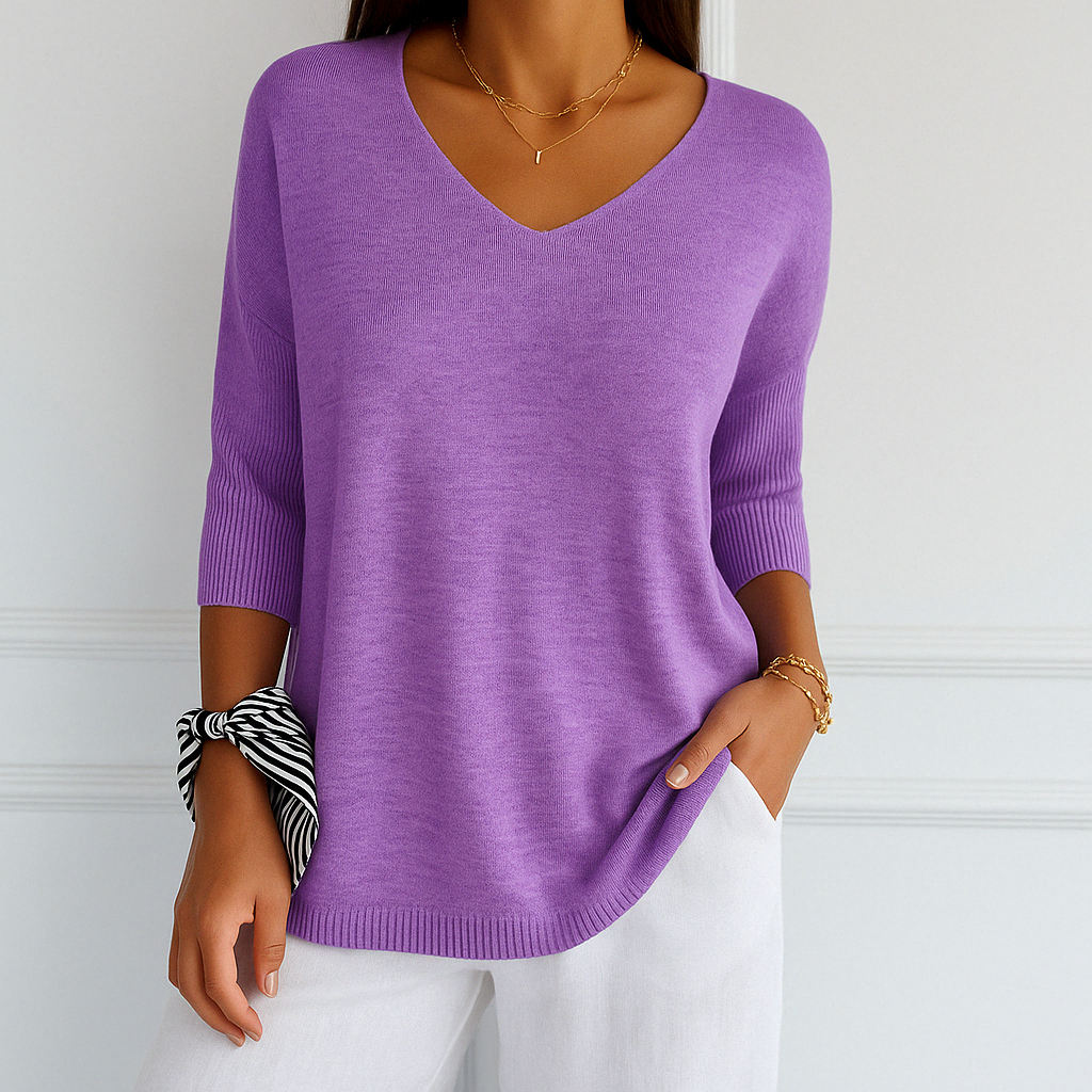 Coraline Jersey de Cuello V para Mujer – Suéter Elegante de Punto Fino Chic