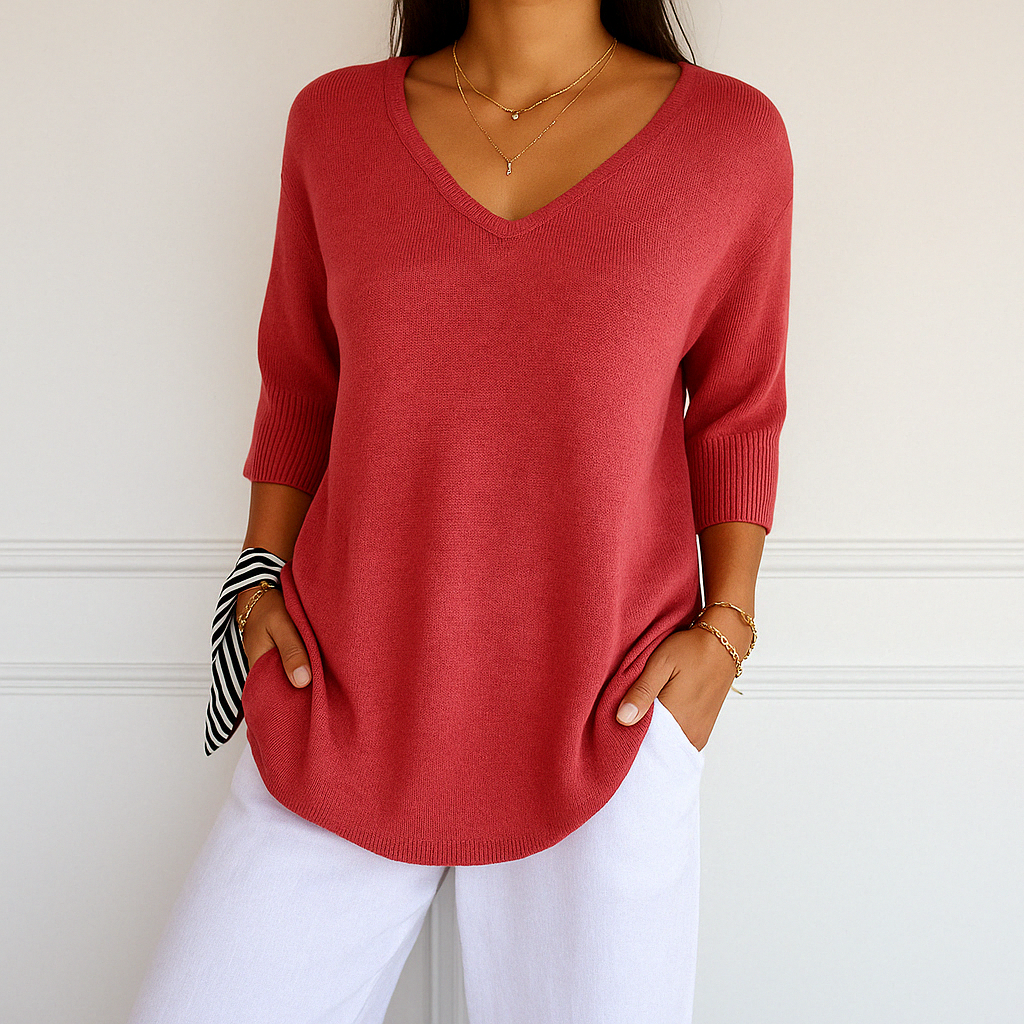 Coraline Jersey de Cuello V para Mujer – Suéter Elegante de Punto Fino Chic