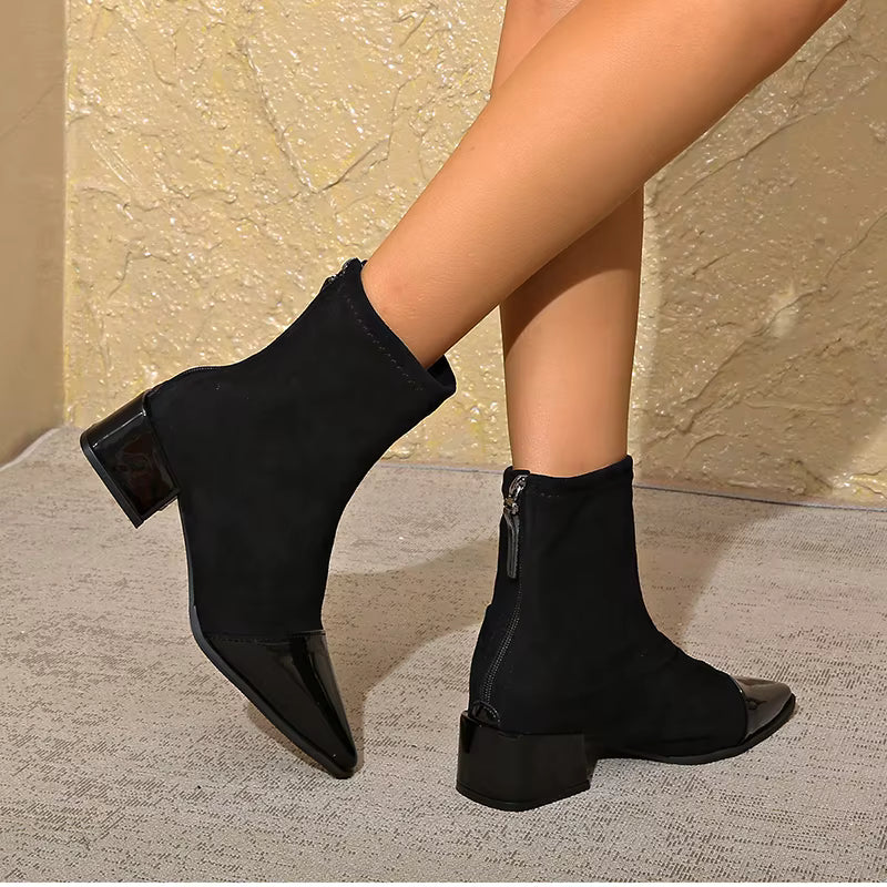 Grace Botines de Tacón para Mujer – Botas Elegantes de Ante con Detalles Brillantes