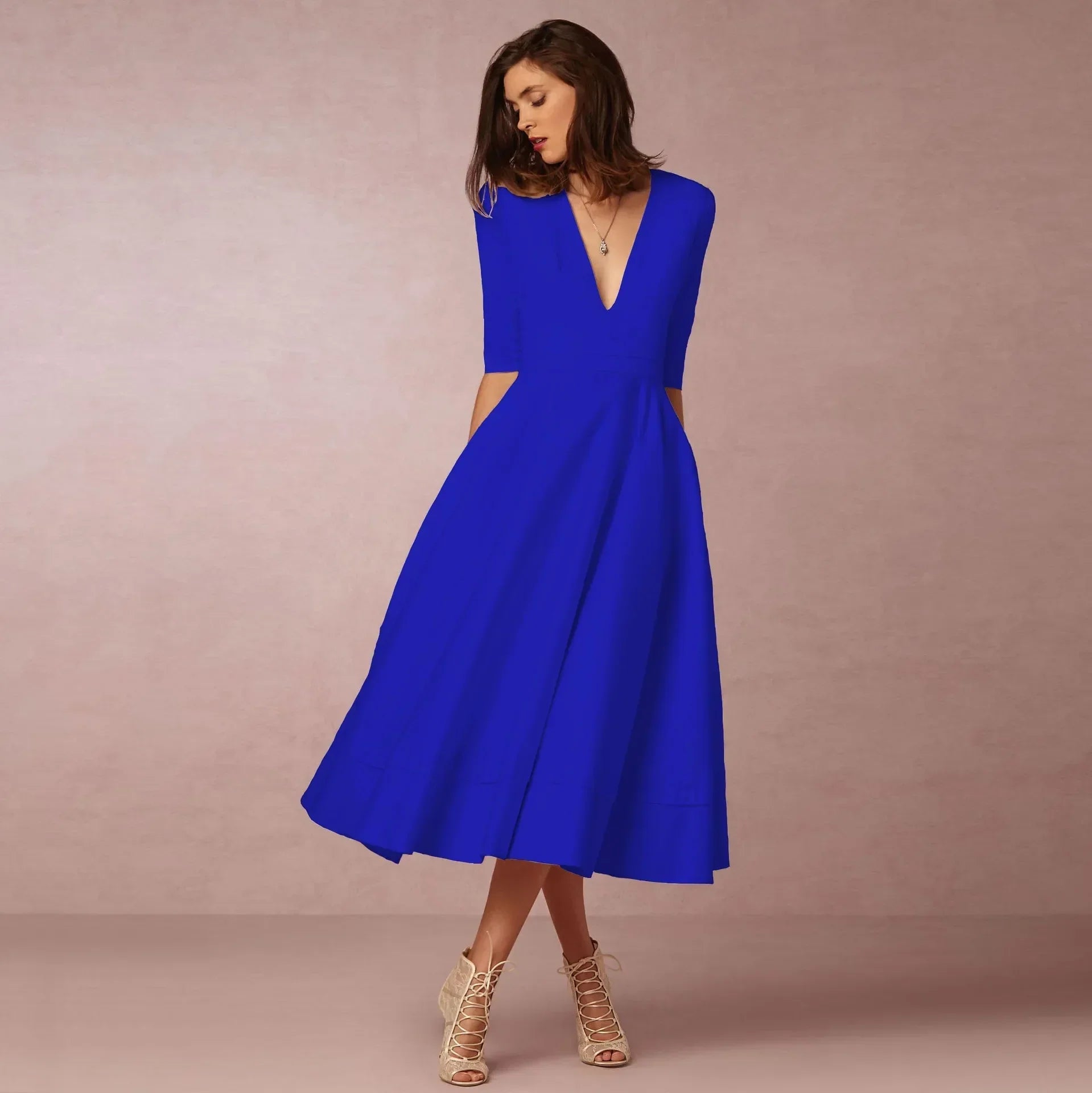 Ivoire Vestido Midi para Mujer – Vestido de Algodón Elegante Ajustado Chic