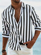 Camisa de Rayas en Lino y Algodón para Hombre